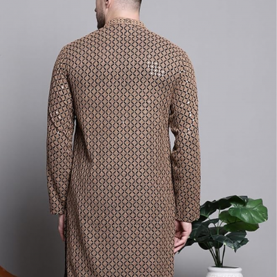 Mens Sequin Embroidered Pure Cotton Kurtas