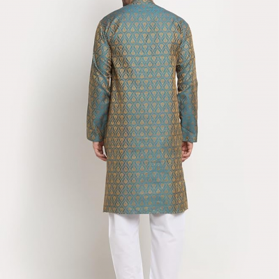 Men Silk Blend Jacquard Paisley Kurta & Churidar Set