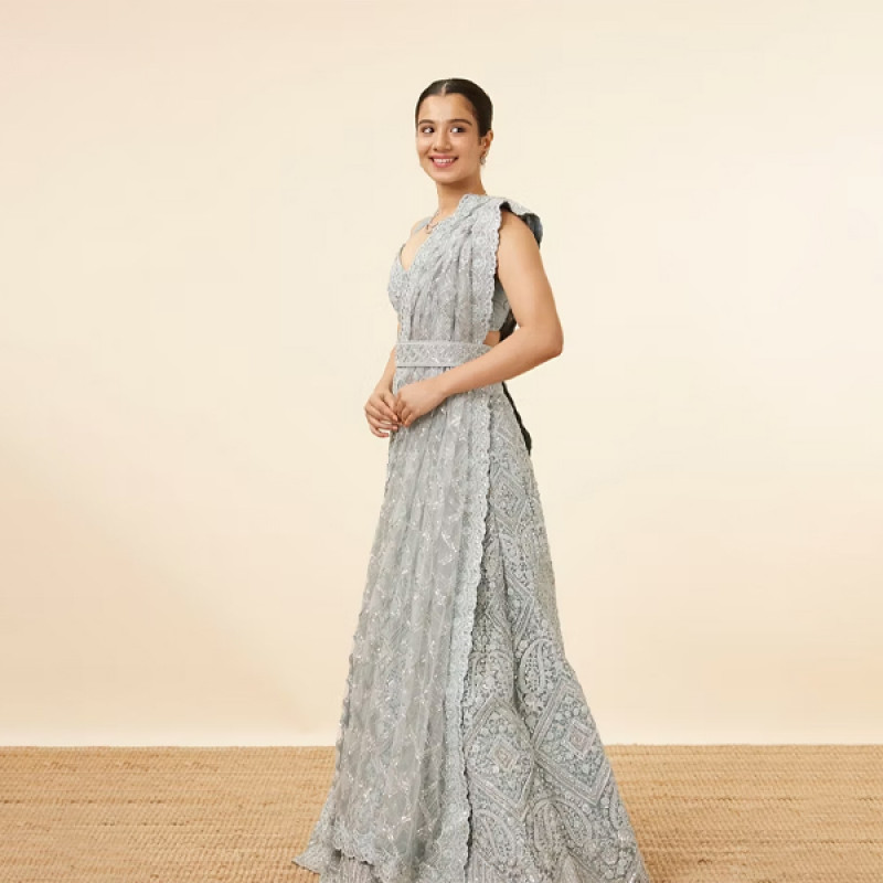 Light Blue Stone Embellished Bridal Lehenga