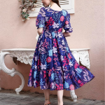 Women's Georgette Floral Printed Indo-Western Ethnic Gown || Half Sleeve V Neck Fit & Flare Flared Hem Design || A-Line Maxi Dress Casual Wear